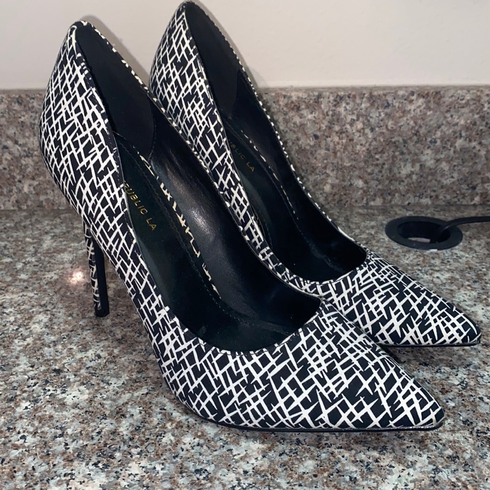 White and black sketch heels